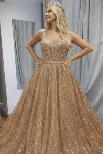 vestido de 15 años Dorado gliter