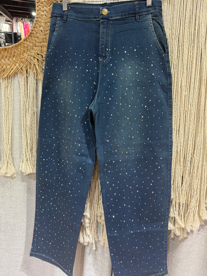baggie con strass en todo el frente hasta la botamanga