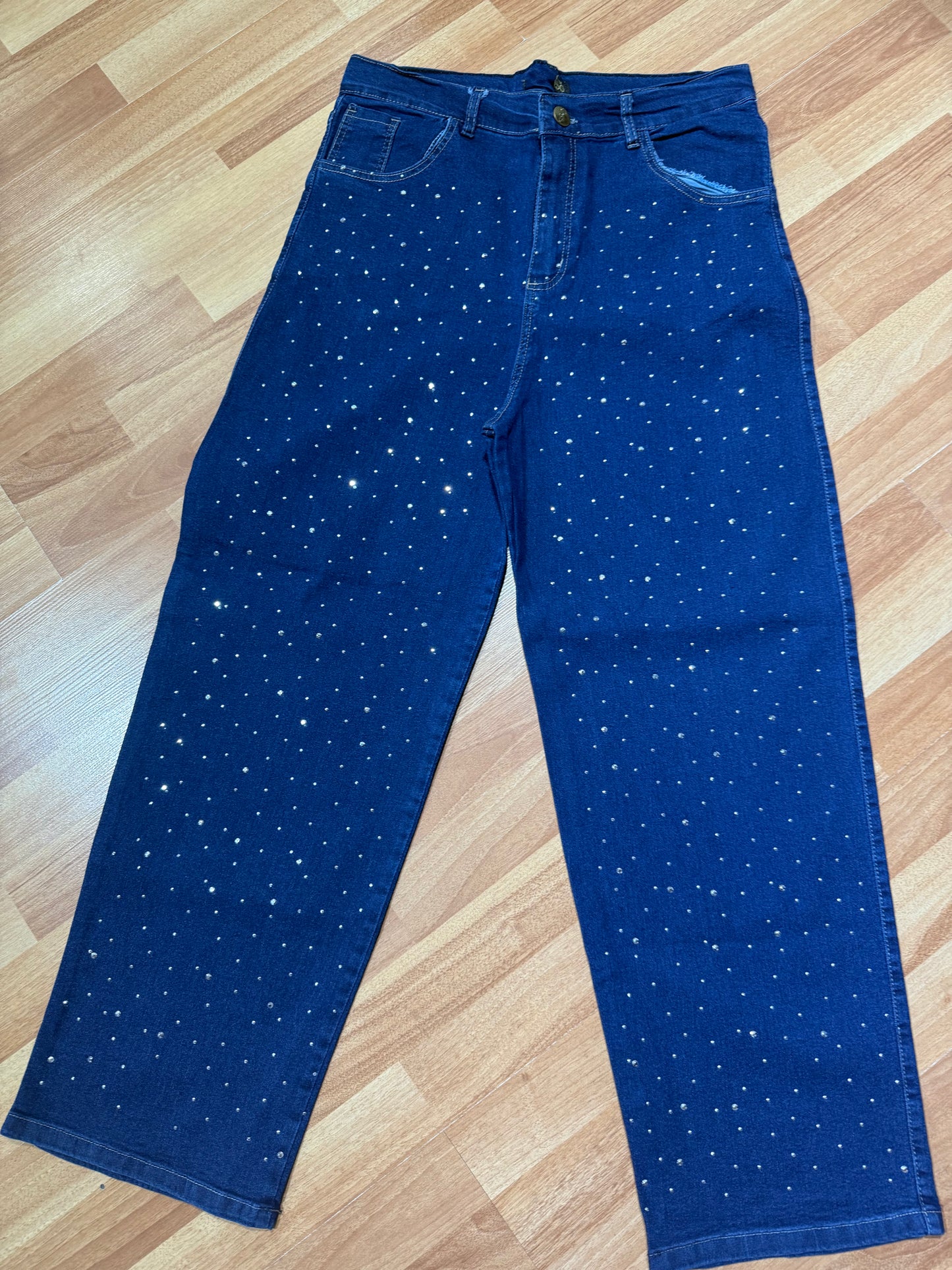 baggie talle 48 al 60 con strass en todo  el frente hasta botamanga